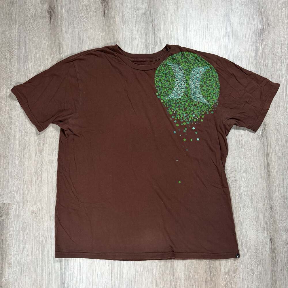 Hurley Men's Graphic T-Shirt Brown Organic Cotton Icon Print Size XL Skater Y2K
